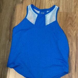 Lucky in Love Blue Sleeveless Tank Top with Mesh Panels